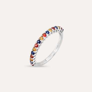 0.62 CT Multicolor Sapphire White Gold Half Eternity Ring - Nev Jewellery