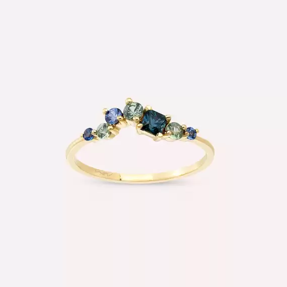 0.62 CT Multicolor Sapphire Yellow Gold Ring - 4