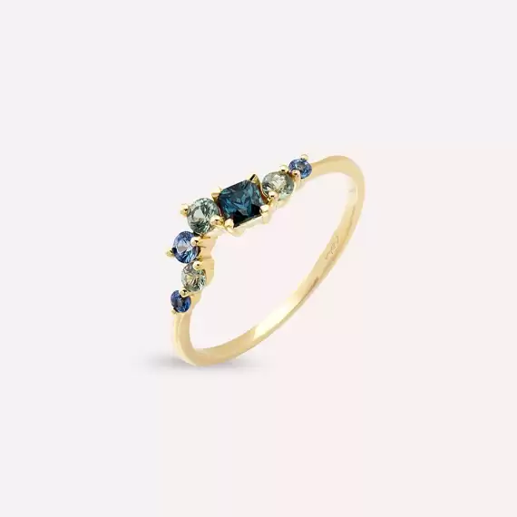 0.62 CT Multicolor Sapphire Yellow Gold Ring - 1
