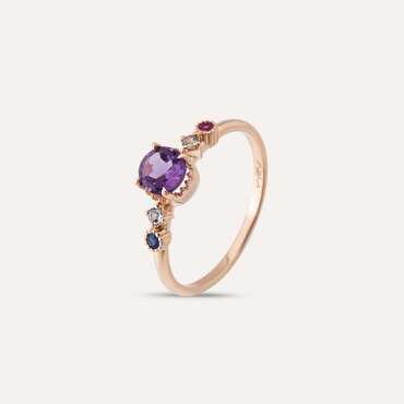 0.57 CT Amethyst, Aquamarine, Sapphire and Ruby Ring - Nev Jewellery