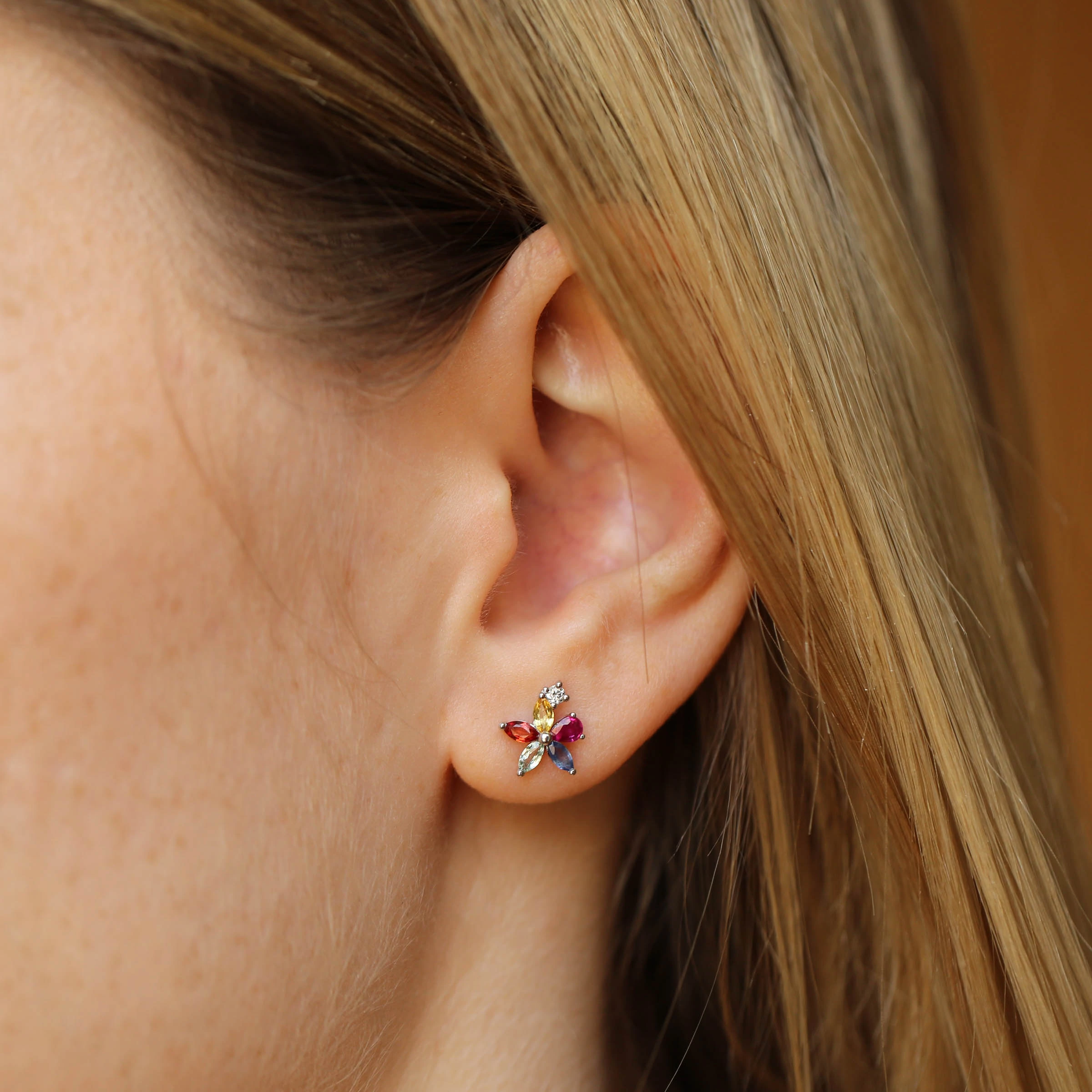 0.63 CT Diamond, Ruby and Multicolor Sapphire Mini Single Earring - Nev Jewellery (1)