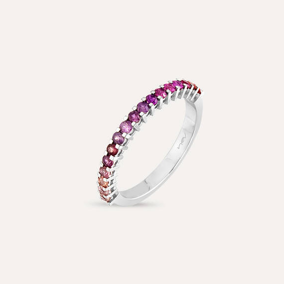 0.63 CT Multicolor Sapphire White Gold Half Eternity Ring - 1