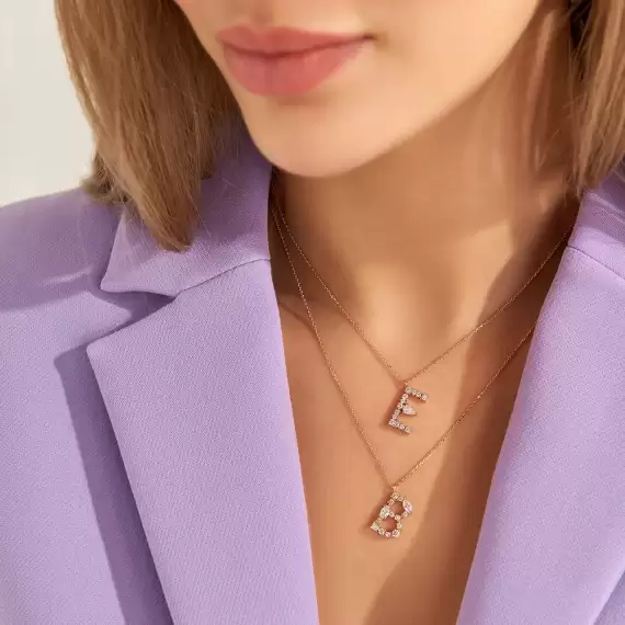 0.64 CT Marquise and Oval Cut Diamond Rose Gold B Letter Necklace - 3