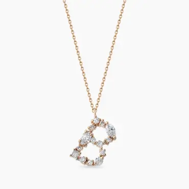 0.64 CT Marquise and Oval Cut Diamond Rose Gold B Letter Necklace - Nev Jewellery (1)