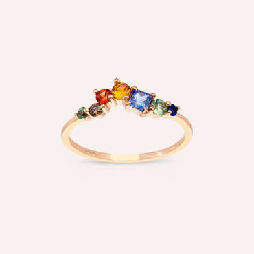 0.64 CT Multicolor Sapphire and Brown Diamond Rose Gold Ring - Nev Jewellery