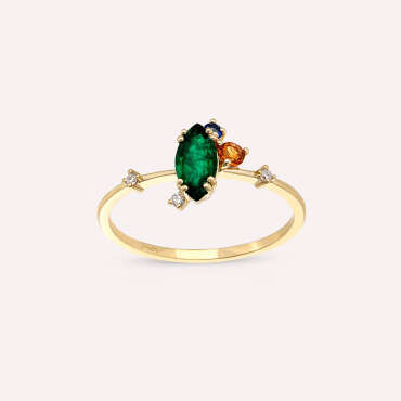 0.64 CT Multicolor Sapphire and Emerald Yellow Gold Ring - Nev Jewellery