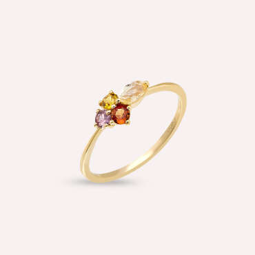0.64 CT Multicolor Sapphire Yellow Gold Ring - Nev Jewellery