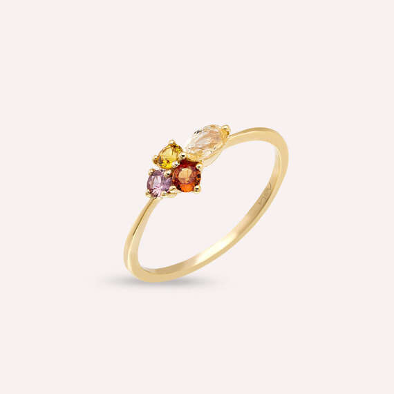 0.64 CT Multicolor Sapphire Yellow Gold Ring - 1