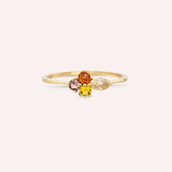 0.64 CT Multicolor Sapphire Yellow Gold Ring - 4
