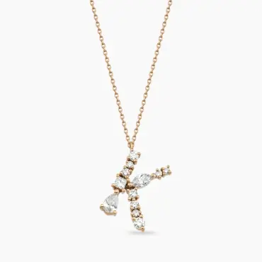 0.65 CT Marquise and Pear Cut Diamond Rose Gold K Letter Necklace - Nev Jewellery (1)