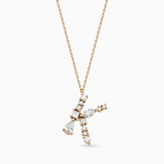 0.65 CT Marquise and Pear Cut Diamond Rose Gold K Letter Necklace - 1