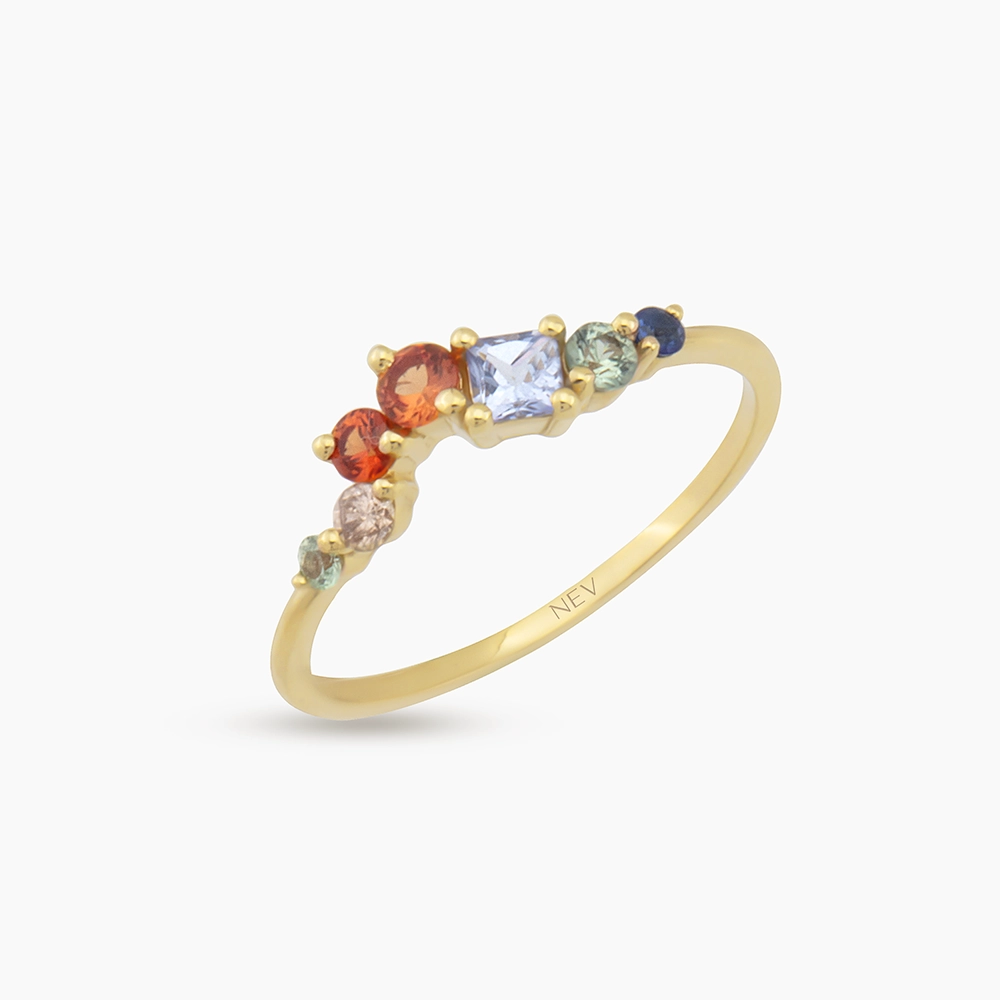 0.67 CT Multicolor Sapphire and Brown Diamond Yelllow Gold Ring - 2