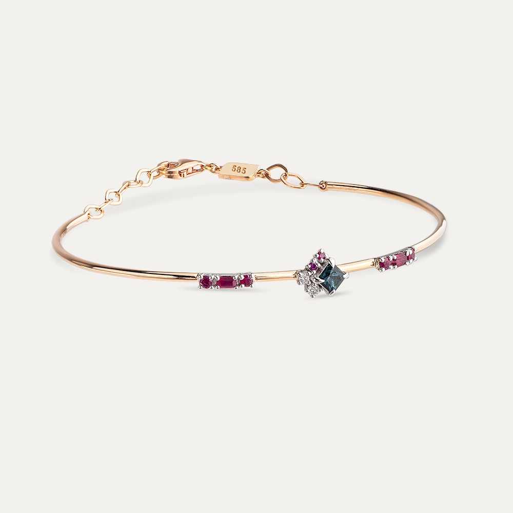 0.76 CT Ruby, Green Sapphire and Diamond Bracelet - 4