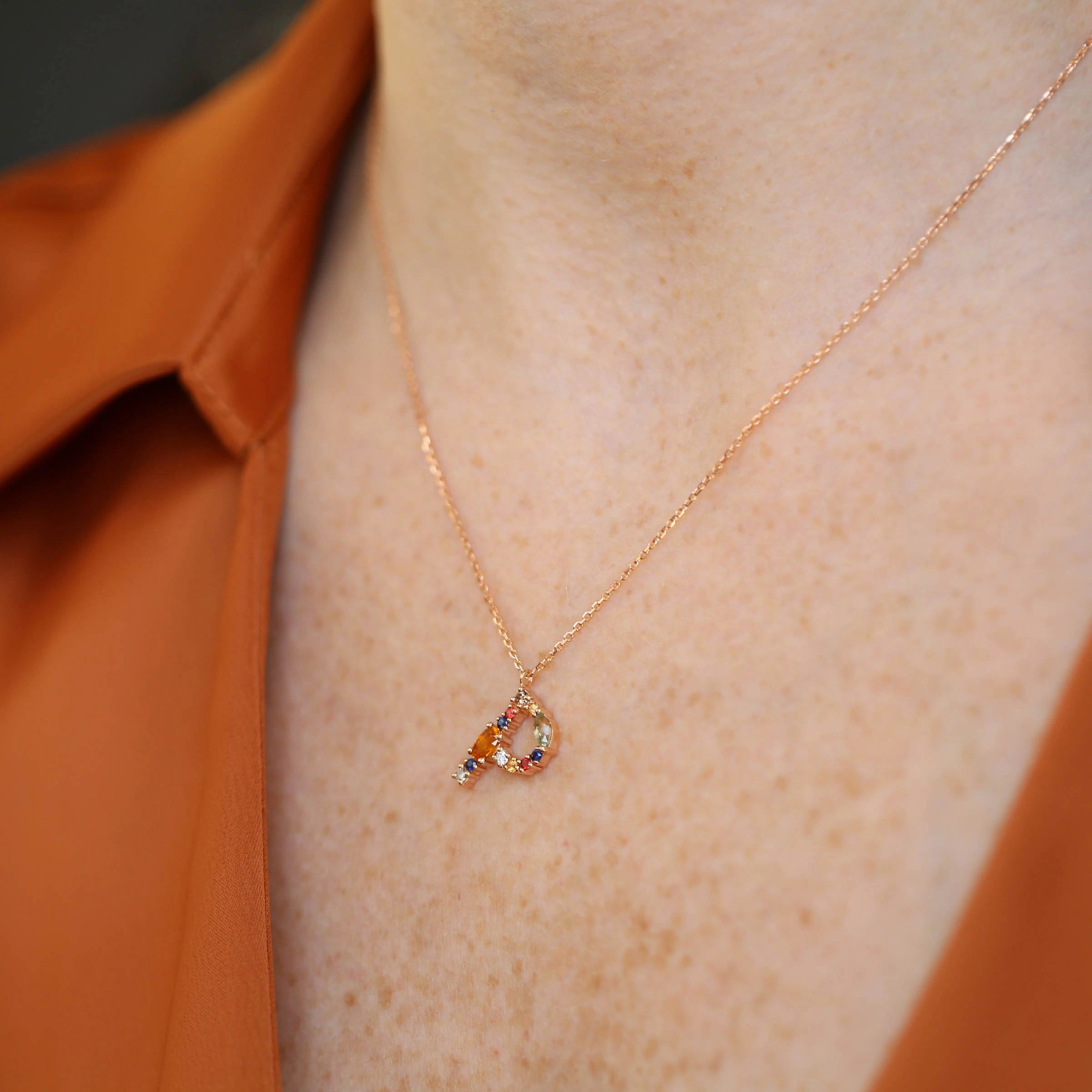 0.78 CT Brown Diamond and Multicolor Sapphire P Letter Pendant - 3