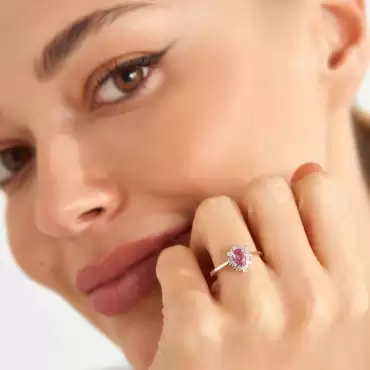 0.68 CT Pink Sapphire and Baguette Diamond Anturage Ring - Nev Jewellery (1)