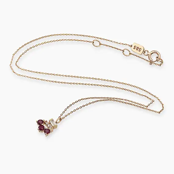 0.70 CT Baguette Cut Diamond and Ruby Rose Gold Necklace - 3