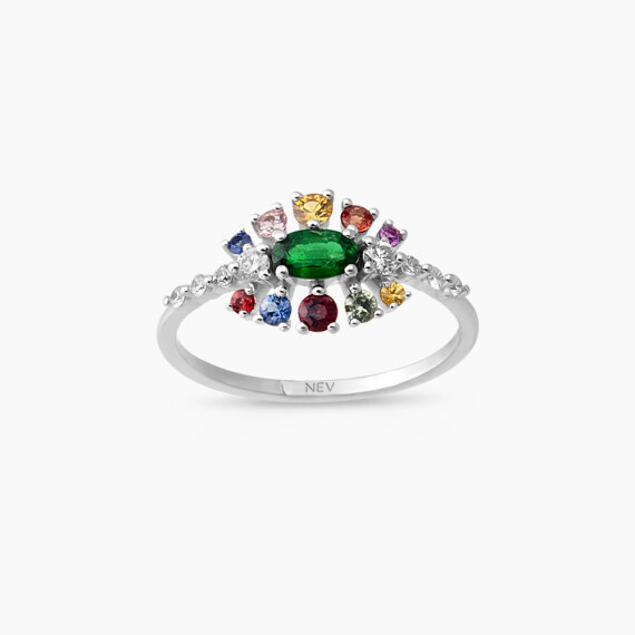 0.79 CT Emerald, Multicolor Sapphire and Diamond Ring - Nev Jewellery