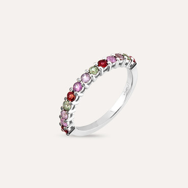 0.70 CT Multicolor Sapphire White Gold Half Eternity Ring - Nev Jewellery