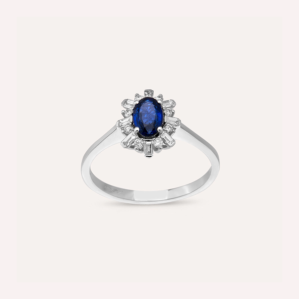 0.72 CT Sapphire and Baguette Cut Diamond Anturage Yüzük - Nev Jewellery (1)