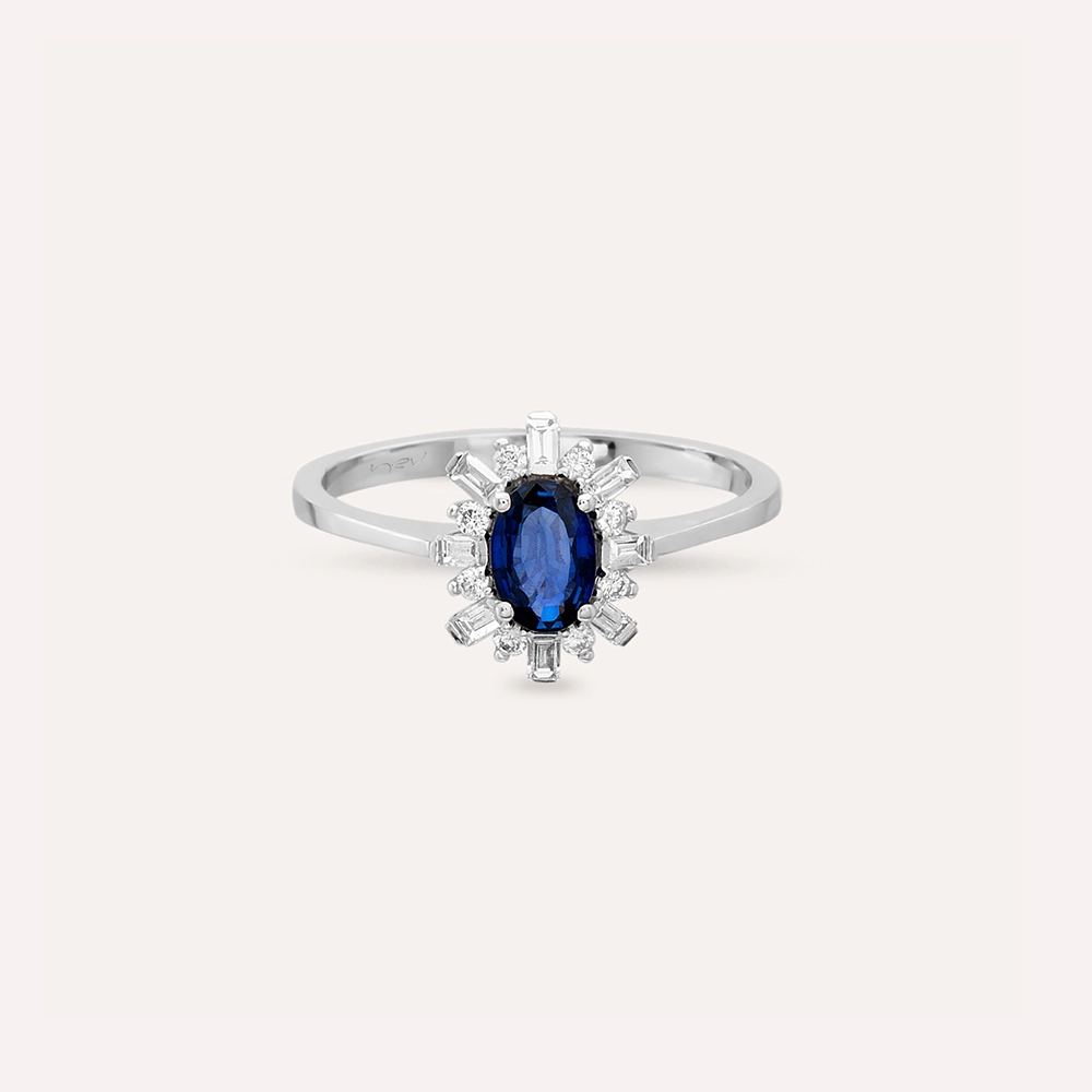 0.72 CT Sapphire and Baguette Cut Diamond Anturage Yüzük - 4