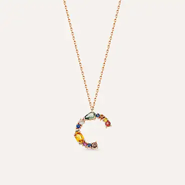 0.73 CT Brown Diamond and Multicolor Sapphire C Letter Pendant - Nev Jewellery (1)