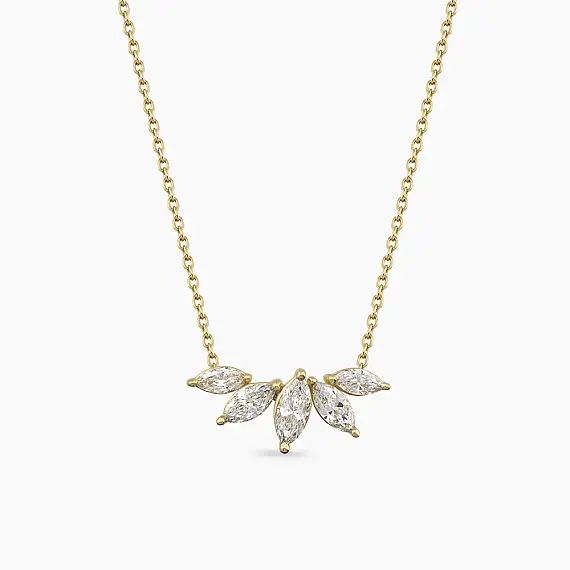 0.73 CT Marquise Cut Diamond Yellow Gold Necklace - 2