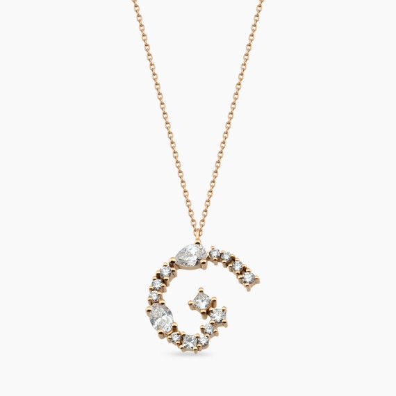 0.75 CT Oval and Pear Cut Diamond Rose Gold G Letter Necklace - Nev Jewellery