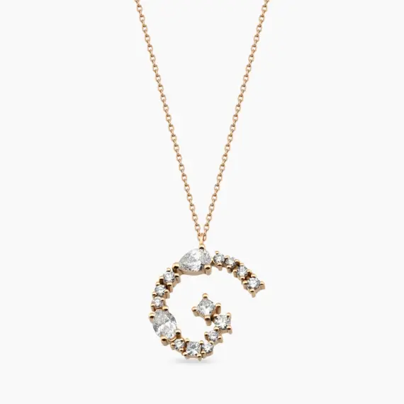 0.75 CT Oval and Pear Cut Diamond Rose Gold G Letter Necklace - 1