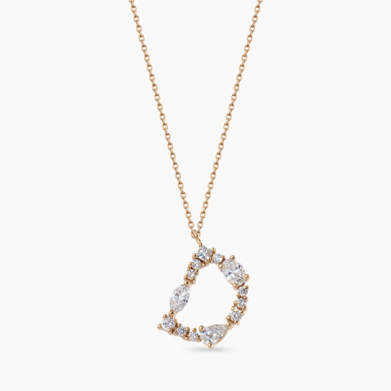 0.70 CT Pear and Marquise Cut Diamond Rose Gold D Letter Necklace - Nev Jewellery