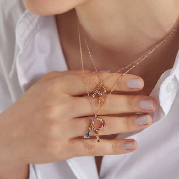 1.00 CT Brown Diamond and Multicolor Sapphire R Letter Pendant - 5