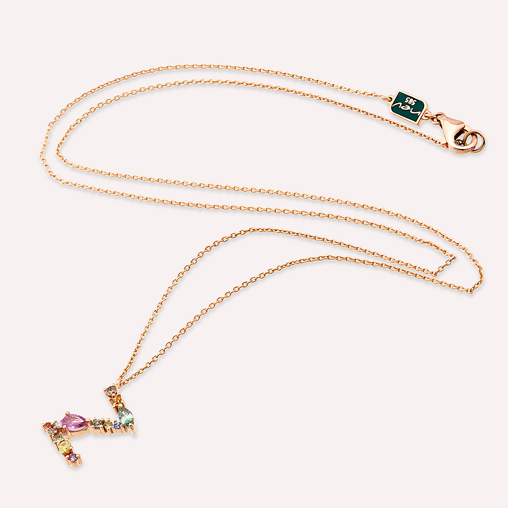 0.77 CT Brown Diamond and Multicolor Sapphire Z Letter Pendant - 2