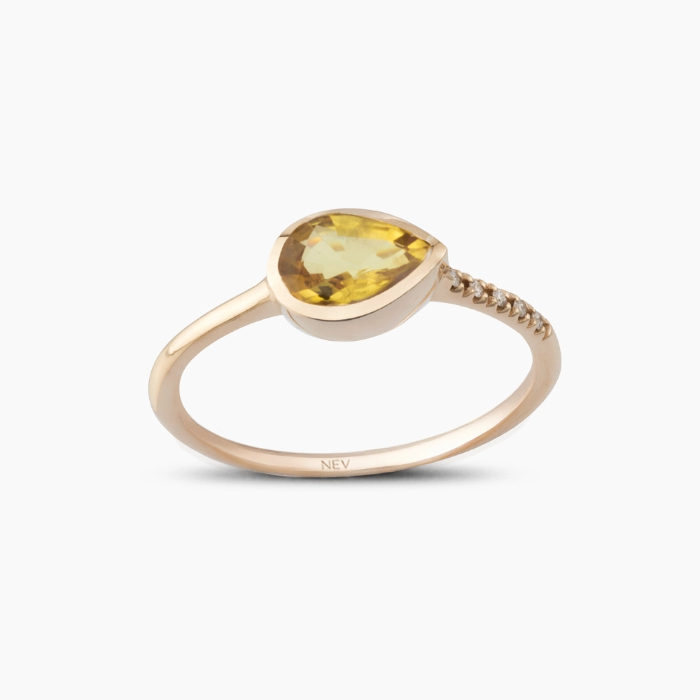0.77 CT Pear Cut Yellow Sapphire and Diamond Rose Gold Ring - 4