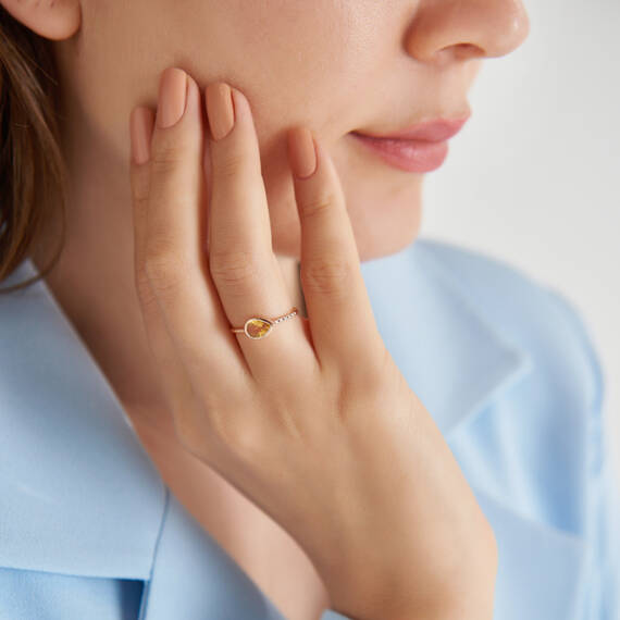 0.77 CT Pear Cut Yellow Sapphire and Diamond Rose Gold Ring - 3