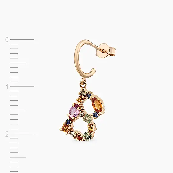 0.79 CT Multicolor Sapphire and Brown Diamond B Letter Single Earring - 3