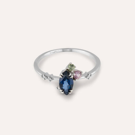 0.82 CT Multicolor Sapphire and Diamond White Gold Ring - 3