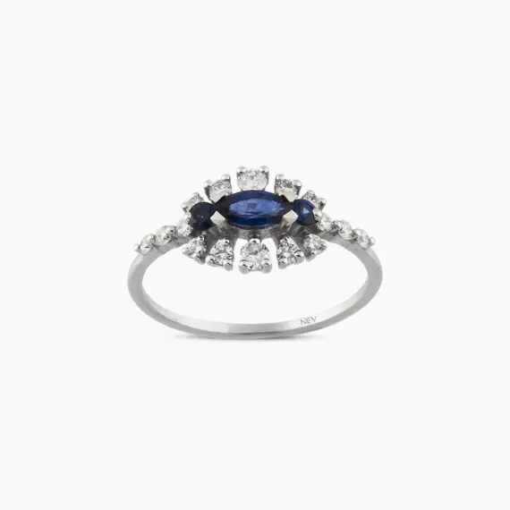 0.87 CT Diamond and Sapphire Ring - 1