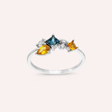 Lily 0.81 CT Multicolor Sapphire and Diamond White Gold Ring - Nev Jewellery