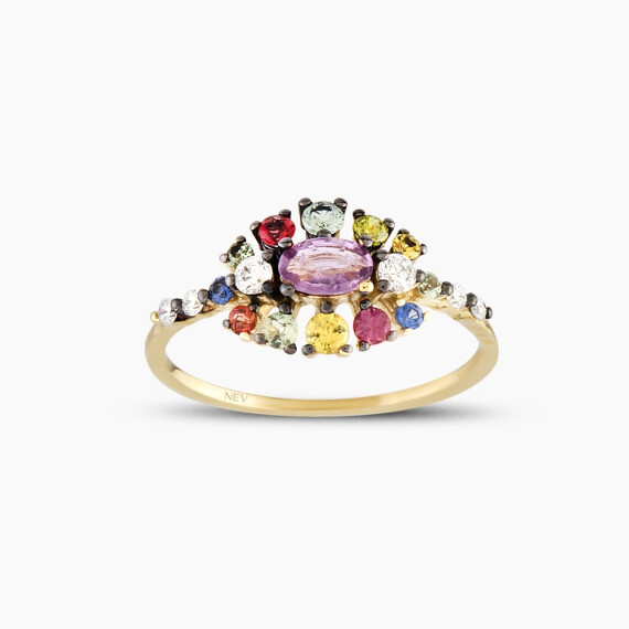 0.90 CT Multicolor Sapphire Rose Gold Ring - Nev Jewellery