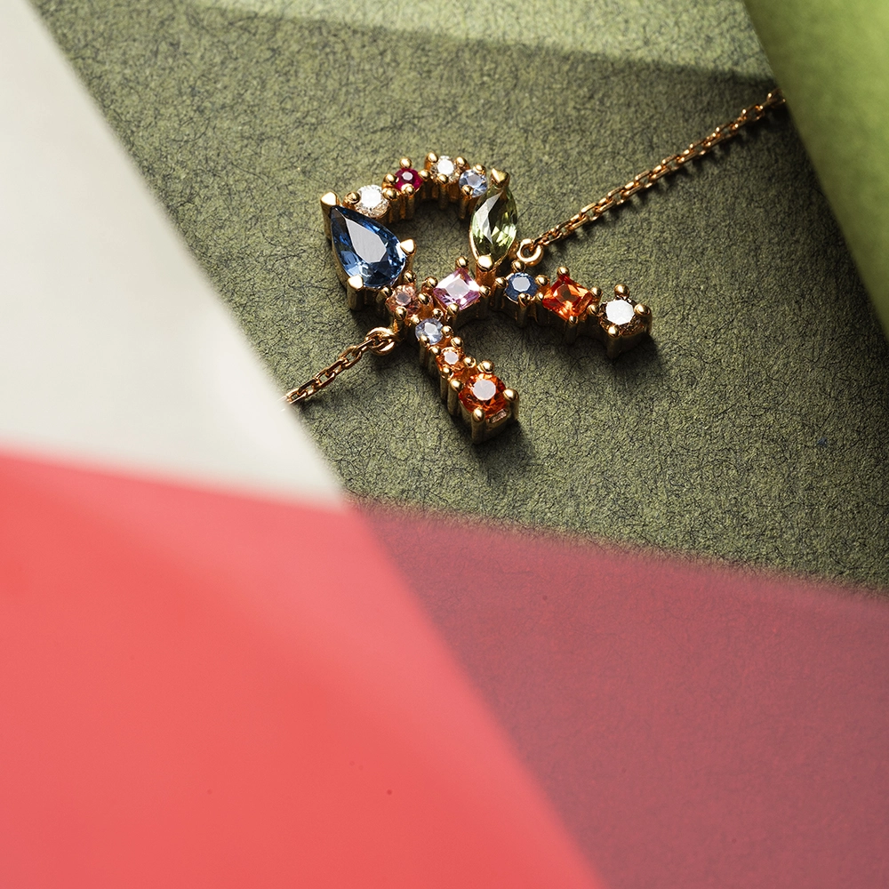 0.82 CT Brown Diamond and Multicolor Sapphire Rose Gold R Letter Bracelet - Nev Jewellery (1)