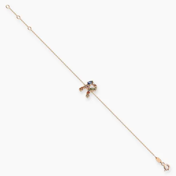 0.82 CT Brown Diamond and Multicolor Sapphire Rose Gold R Letter Bracelet - 5