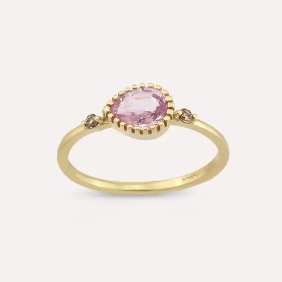 0.82 CT Brown Diamond and Pink Sapphire Yellow Gold Ring - 3