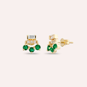 0.83 CT Baguette Cut Diamond and Emerald Yellow Gold Earring - Nev Jewellery