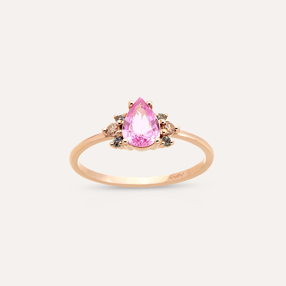 0.69 CT Multicolor Sapphire and Brown Diamond Ring - 2