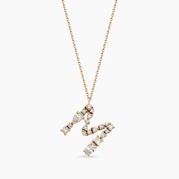 0.83 CT Pear and Oval Cut Diamond Rose Gold M Letter Necklace - 1