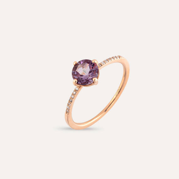 0.84 CT Amethyst and Diamond Rose Gold Ring - 2