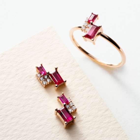 0.87 CT Baguette Cut Ruby Rose Gold Earring - 1