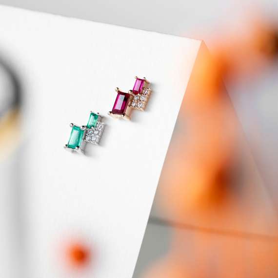 0.87 CT Baguette Cut Ruby Rose Gold Earring - 6