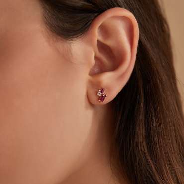 0.87 CT Baguette Cut Ruby Rose Gold Earring - Nev Jewellery
