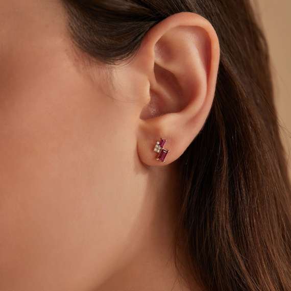0.87 CT Baguette Cut Ruby Rose Gold Earring - 3