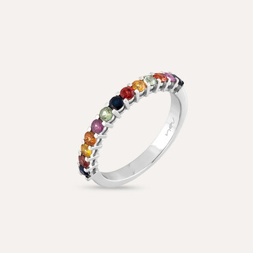 0.86 CT Multicolor Sapphire White Gold Half Eternity Ring - Nev Jewellery